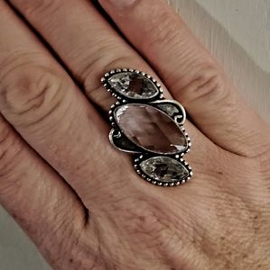 New Pink Topaz and White Topaz 925 Silver Ring.